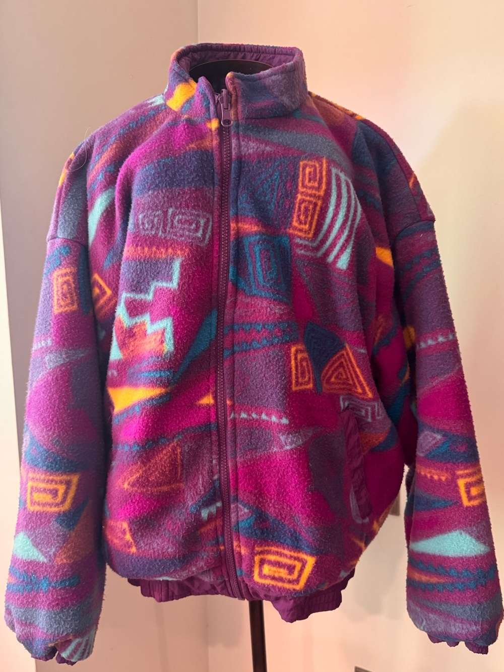 VTG Bovattini Sportswear Reversible Purple Nylon & Aztec Fleece Jacket Size M